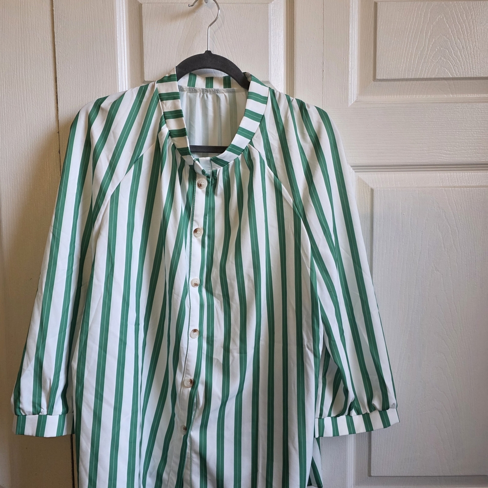 Classic Green & White Striped Womens Button-Up Shirt